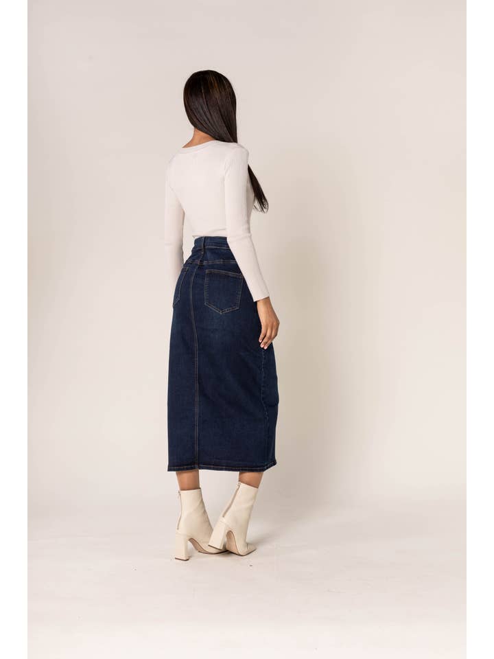Nina Carter - Wholesale Skirt - Women's - Nina Carter denim jean long skirt with front split front P2158