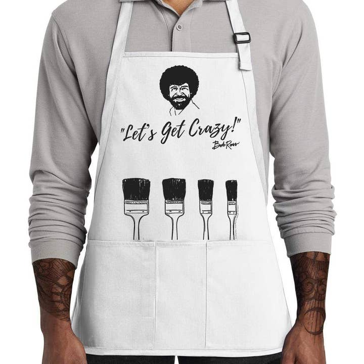 Bob Ross Apron | Let's Get Crazy! - White for wholesale by Prime Party