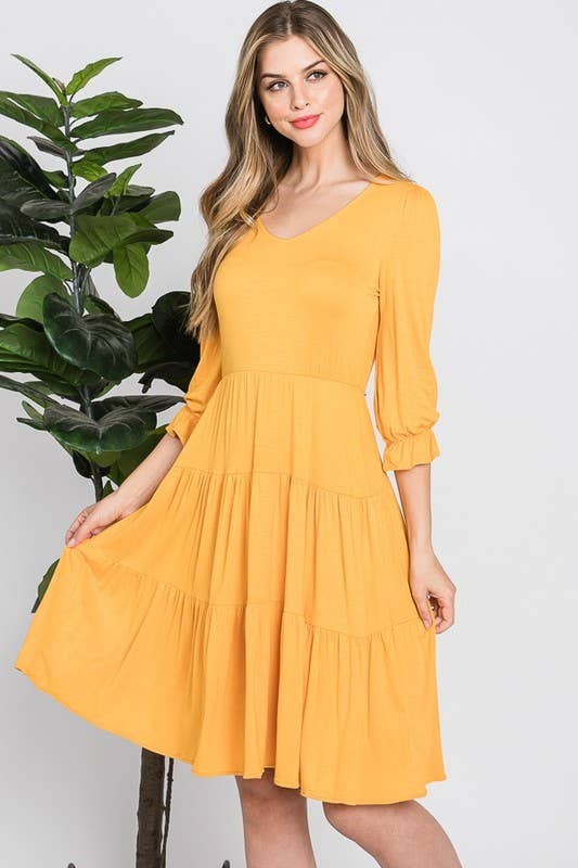 Reborn J - Wholesale Dress - Women's - Three Quarter Sleeve Tiered Dress6