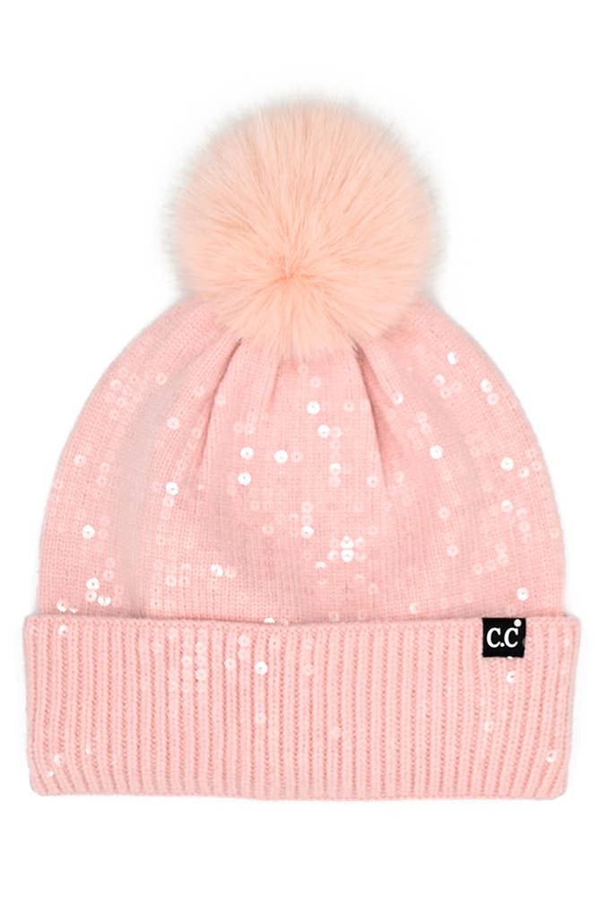 Hana - Wholesale Beanie - Women's - C.C All Over Clear Sequin Pom Beanie1