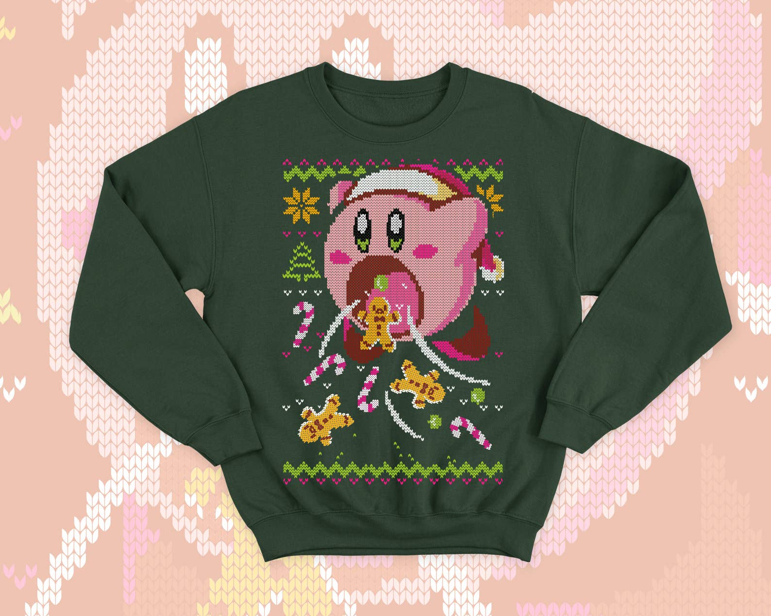 TheKingShirt - Wholesale Graphic Sweatshirt - Women's - Kirby Ugly Christmas Sweater - Kawaii Pink Gift2