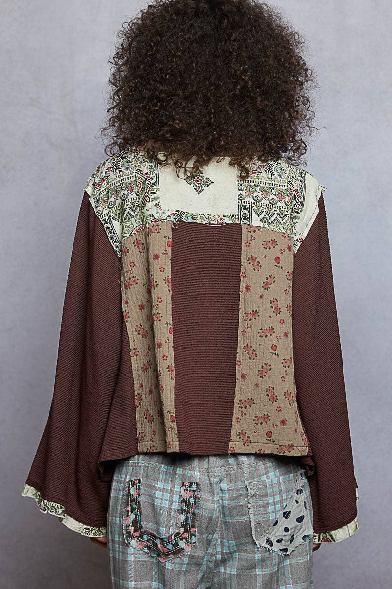 Pol Clothing - Wholesale Blouse - Women's - Long sleeve double gauze printed woven contrast top8