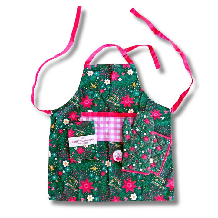 Elle Nicole - Wholesale Oven Mitt/Pot Holder - Oven Mitt + Pot holder Set - Holiday Poinsettia Print1