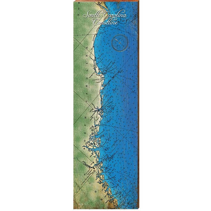 Carte du littoral de la Caroline du Sud, décoration d'intérieur, impression artistique sur bois véritable pour la vente par Mill Wood Art