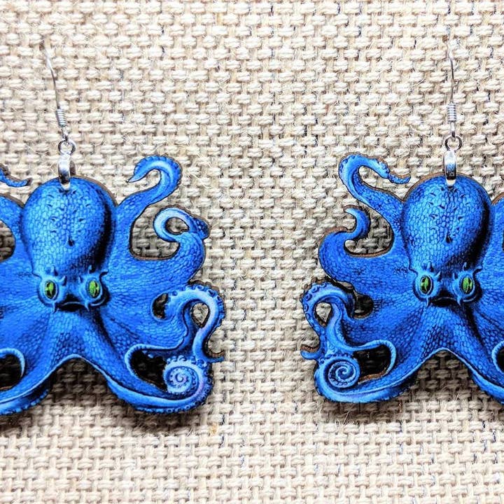 Blue Octopus Earrings for wholesale by Iamsonotcool