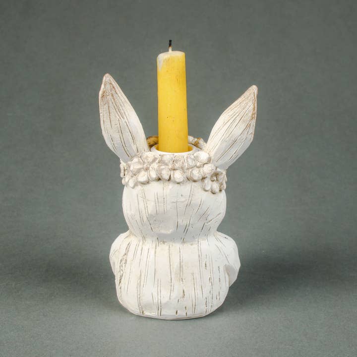 Originals International Ltd – wholesale Candle holder – Distressed White Rabbit Taper Candle Holder2