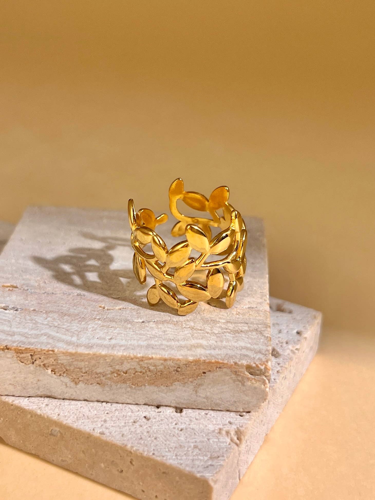 COSMOS - Vendita all'ingrosso Anello midi/a fascia - Anello regolabile in acciaio inox a forma di fogliame1