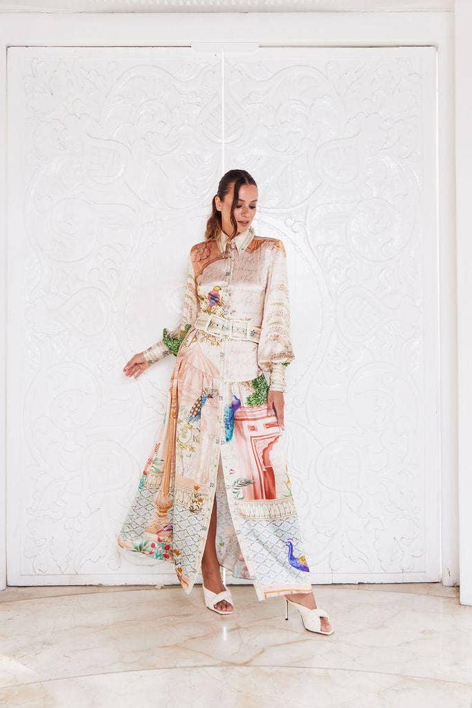 MACKENZIEMODE – Vestido - Mulher por atacado – Vestido longo Empress Silk com estampa Pavão7