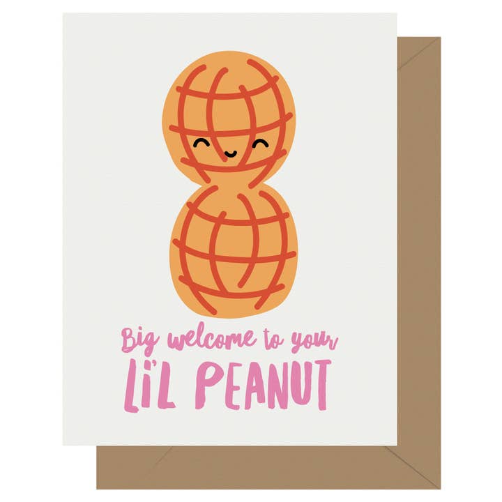 Cutie Kawaii Lil Peanut Letterpress Greeting Card for wholesale by Letterpress Jess