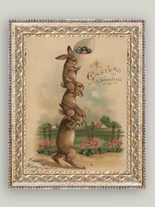 Stack of Three Bunnies Framed Antique Art for wholesale by Petal Lane Home