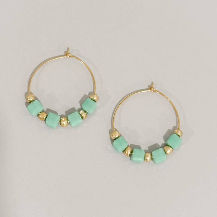 Southern Designs by Kristy - Wholesale Hoop Earrings - Amazonite & Gold Hoop Earrings