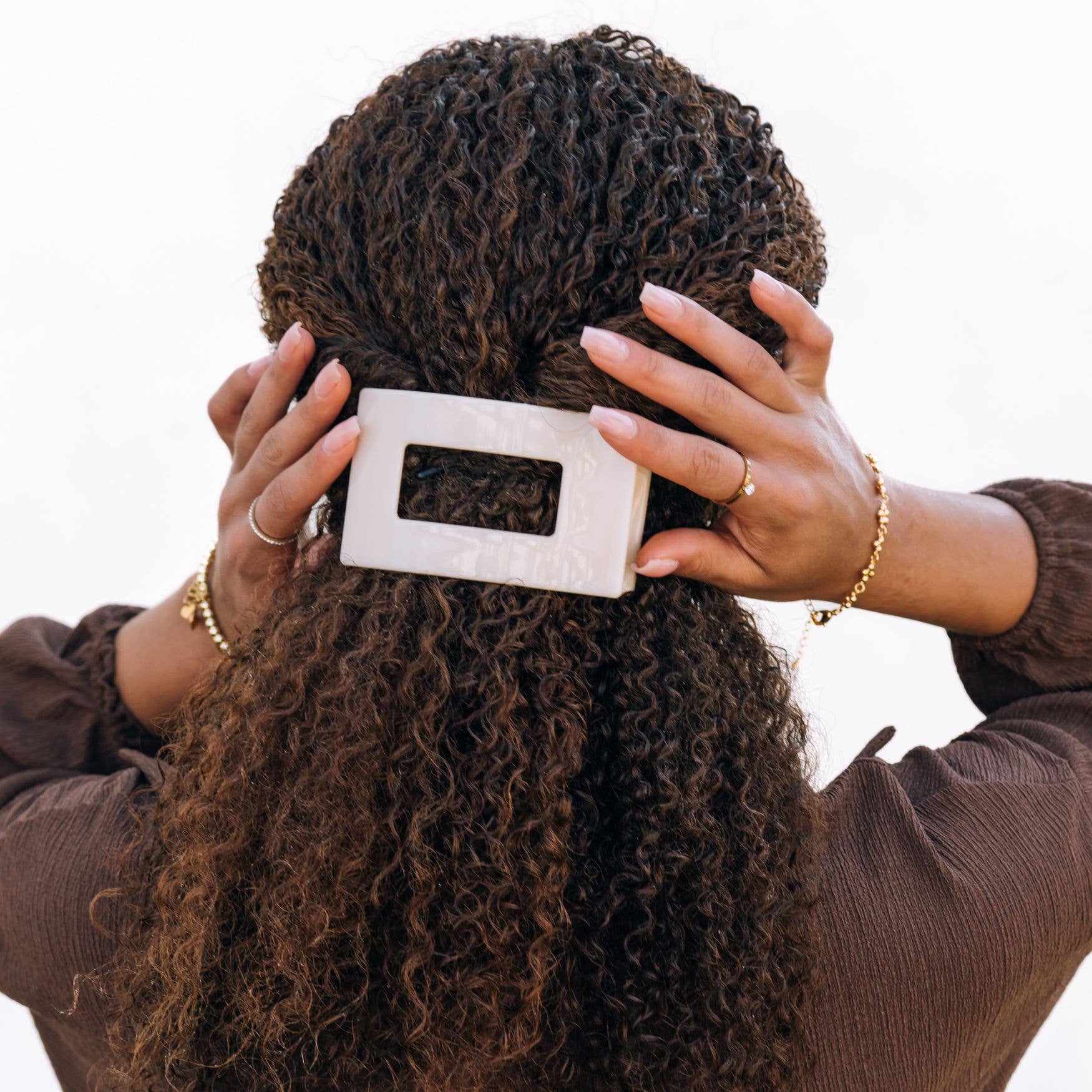 TELETIES - Vendita all'ingrosso Fermaglio per capelli - Donna - Fermaglio Rettangolare Piatto | Medio | Beige Mandorla3