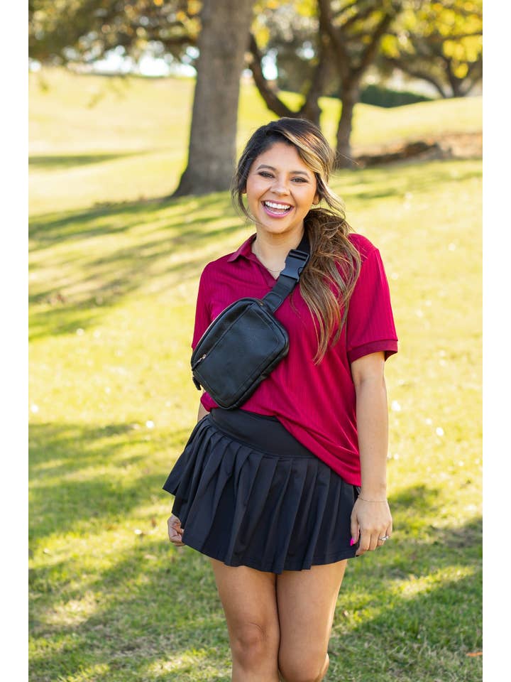 Red Rib Knit Polo Top, Maroon for wholesale on Faire5