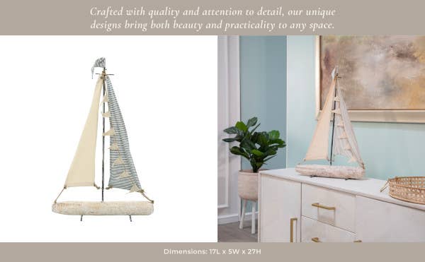 Sagebrook Home - Wholesale Decorative Tabletop Object - Object - Ivory/Blue Metal Sailboat with Fabric Sails, 27 in.8