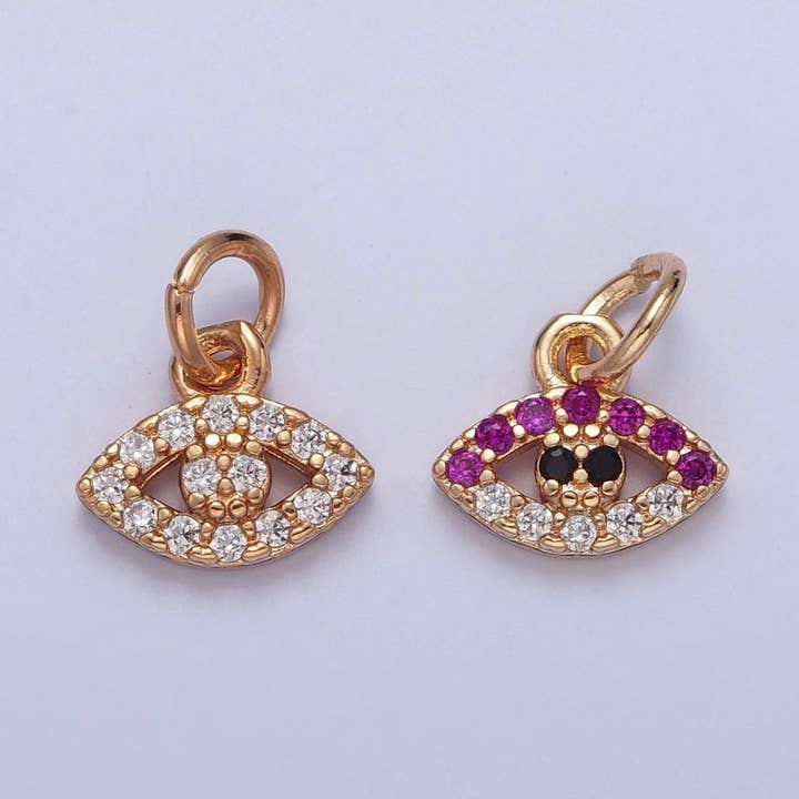16K Gold Filled Evil Eye Multicolor/Clear Micro Paved CZ Charm For Protection Jewelry | X-234 X-235 for wholesale by Aim Eternal
