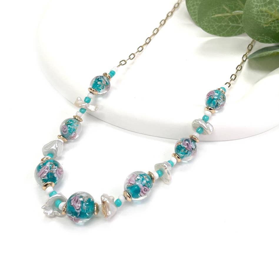 StarryNYC - Wholesale Beaded/Pearl Necklace - Murano High Quality Glass Beads with Pearl Linked Necklace2