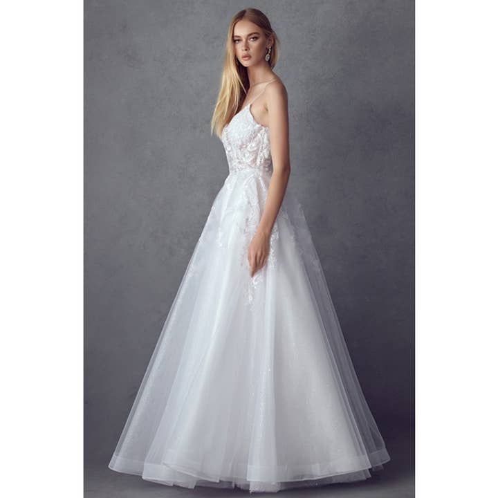 EMBROIDERED BODICE WITH OPEN BACK WHITE GOWN for wholesale on Faire