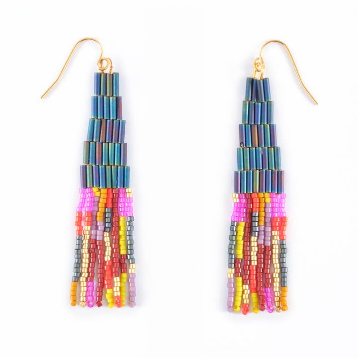 Beaded Handwoven Abstract Fringe Earrings (Teal) and other Purchase Wholesale maya. Free Returns & Net 60 Terms on Faire trending on Faire.