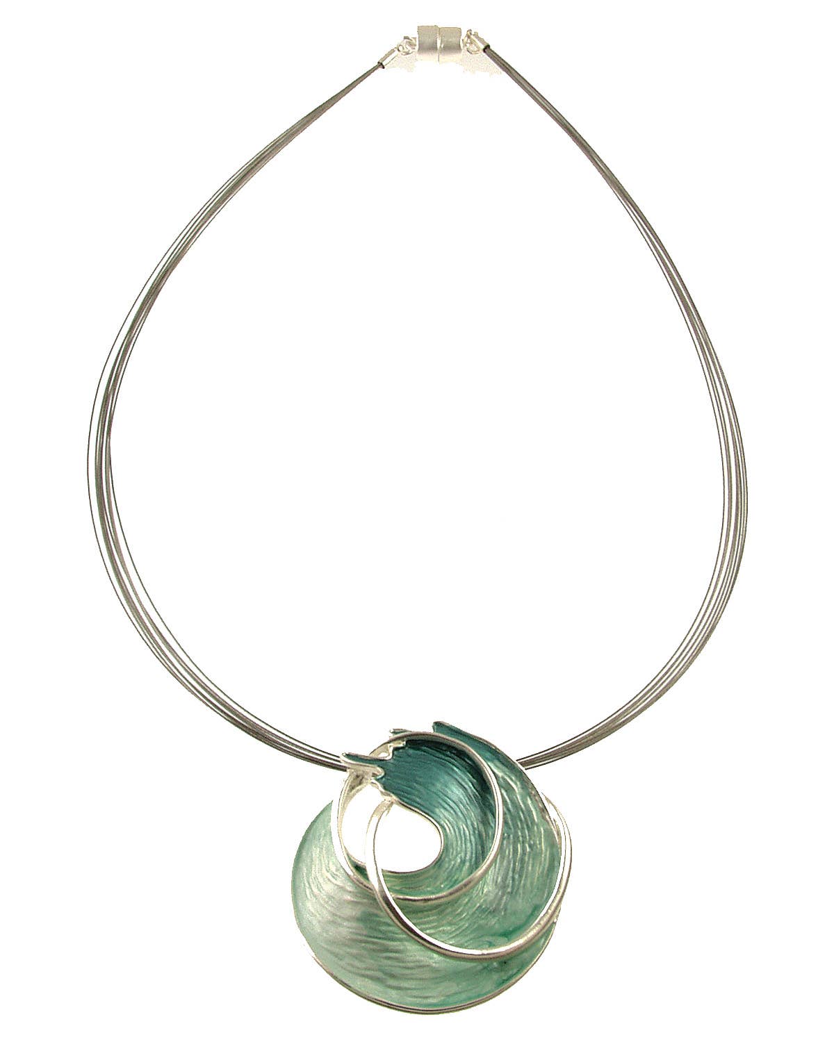 Origin Jewelry - Wholesale Pendant/Charm Necklace - Ocean Wave Pendant, Blue/Aqua Tones w/Magnetic Clasp, 18"1