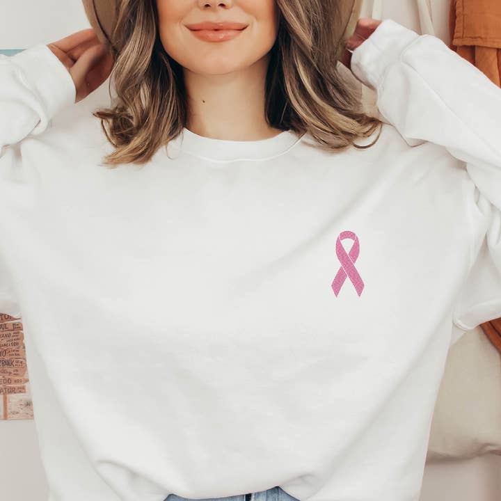 EMBROIDERED Breast Cancer Awareness Sweatshirt Crewneck for wholesale by P E T I T R U E