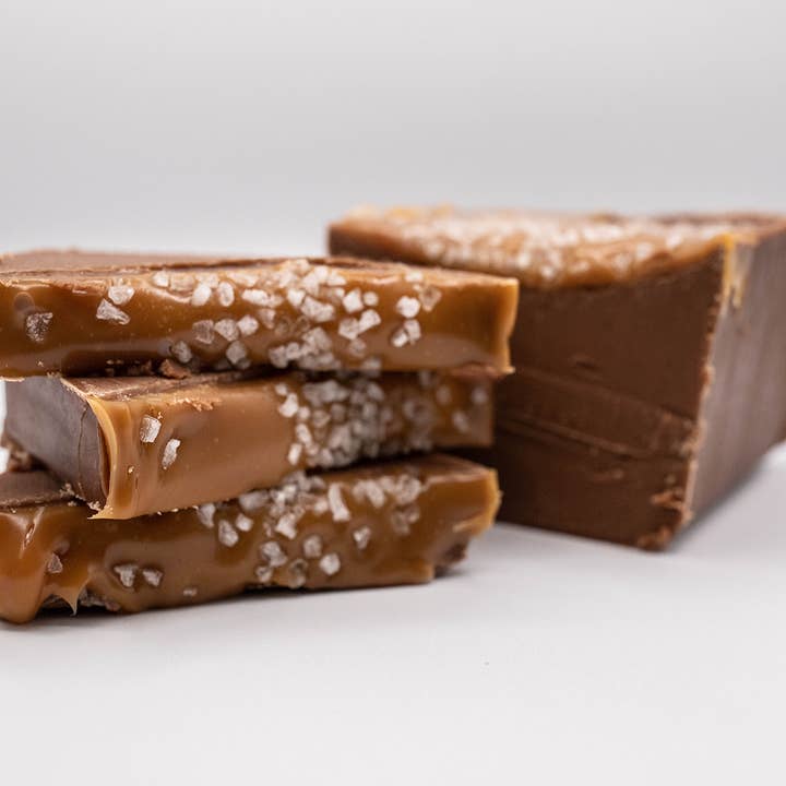 2.5lb Mini Loaf Chocolate Sea Salt Caramel Fudge for wholesale by Uncommon Chocolatier