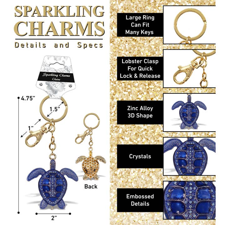 Cota Global – wholesale Nyckelring - Unisex – Guldglittrande berlocker - Blå havssköldpadda1