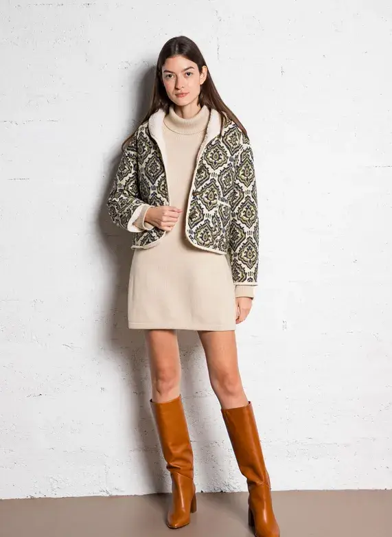 The Korner - USA – Großhandel Mantel - Damen – T24262099- Damenmantel mit geradem Schalkragen, bedruckt6