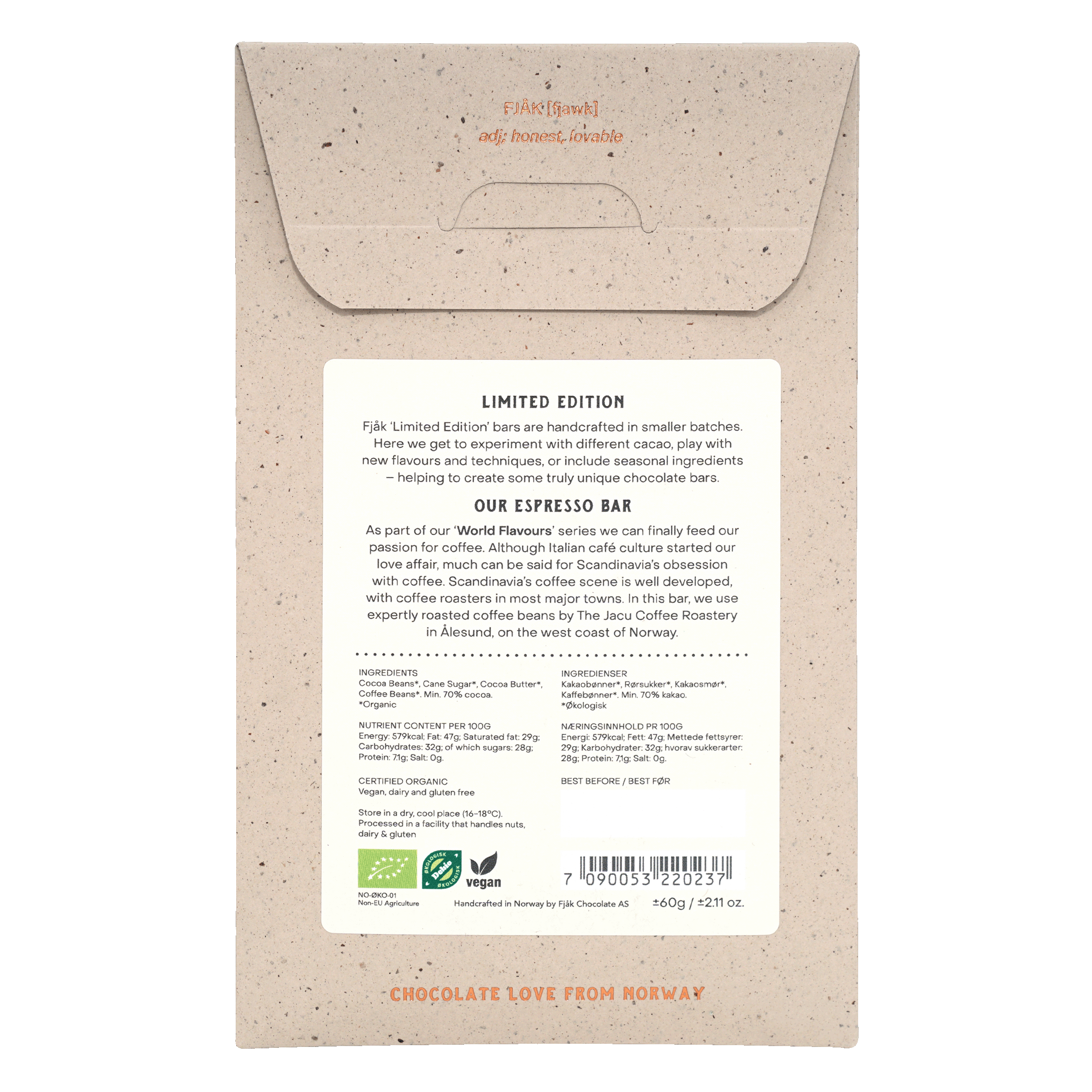 Bar & Cocoa Chocolate - Wholesale Chocolate Bar - Fjak Espresso Dark Chocolate 70% (Limited Edition)1