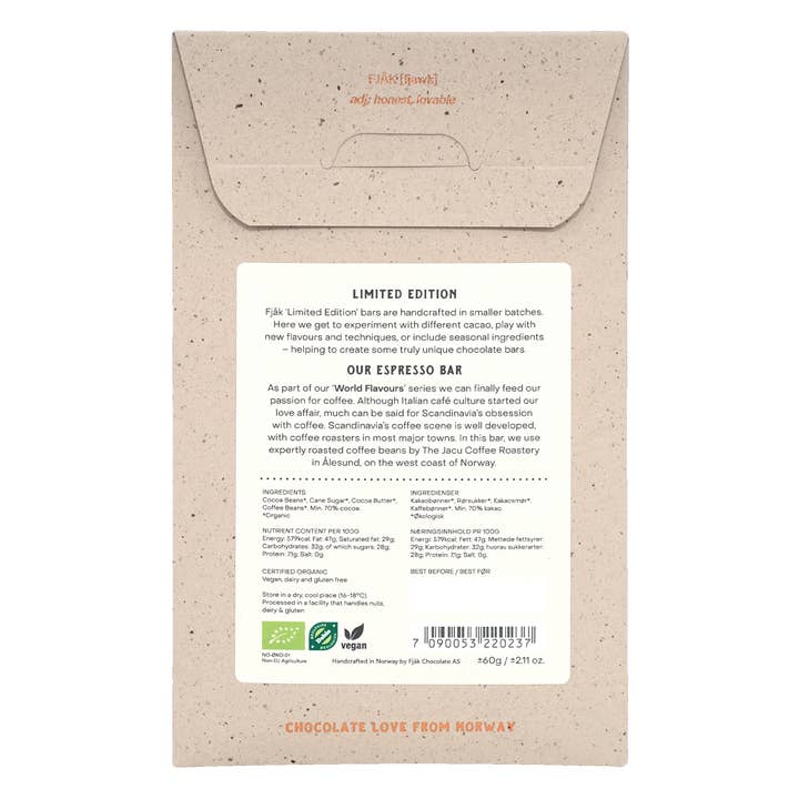 Bar & Cocoa Chocolate - Wholesale Chocolate Bar - Fjak Espresso Dark Chocolate 70% (Limited Edition)1