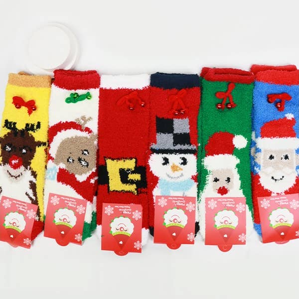 MIX COLOR Christmas Theme Fuzzy Socks for wholesale on Faire