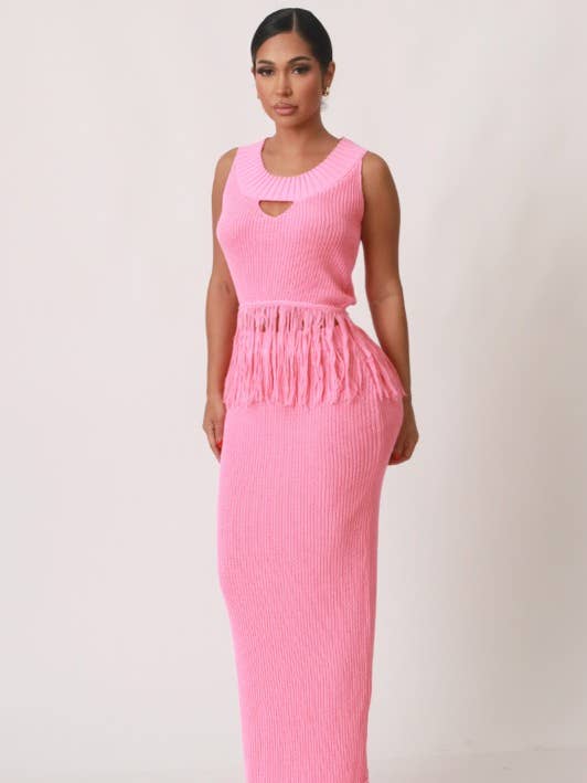 CONJUNTO DE TOP DE MALHA E SAIA MAXI - FD026 por atacado de House of E ATL LLC