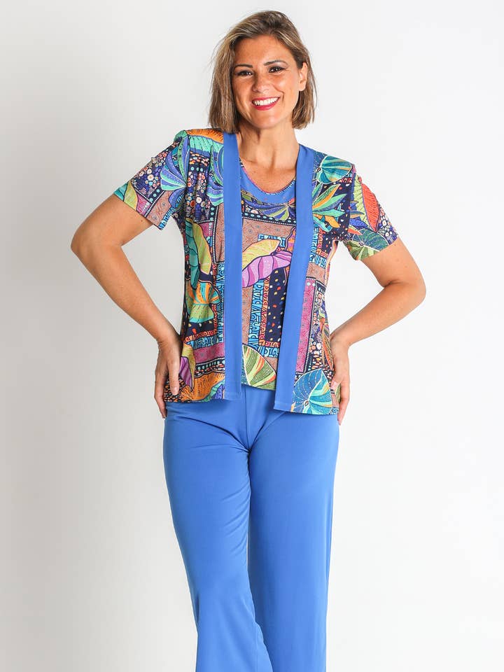 Conjunto simulado de malha estampada com poás por atacado de LOURDES CASTILLO