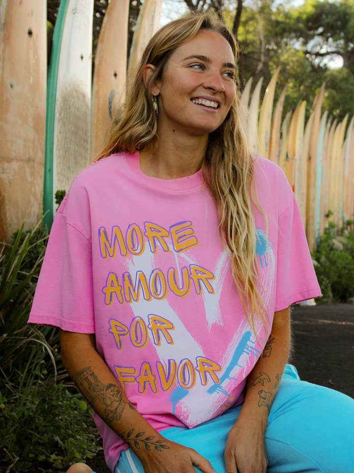 MORE AMOUR TEE - PINK for wholesale by CEACEA SWIMWEAR, ACTIVEWEAR, KIDS SWIM