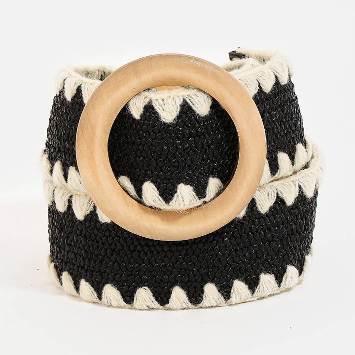 Collections by Fame Accessories - Wholesale Belt - Women's - Wooden Round Buckle Braided Fashion Belt