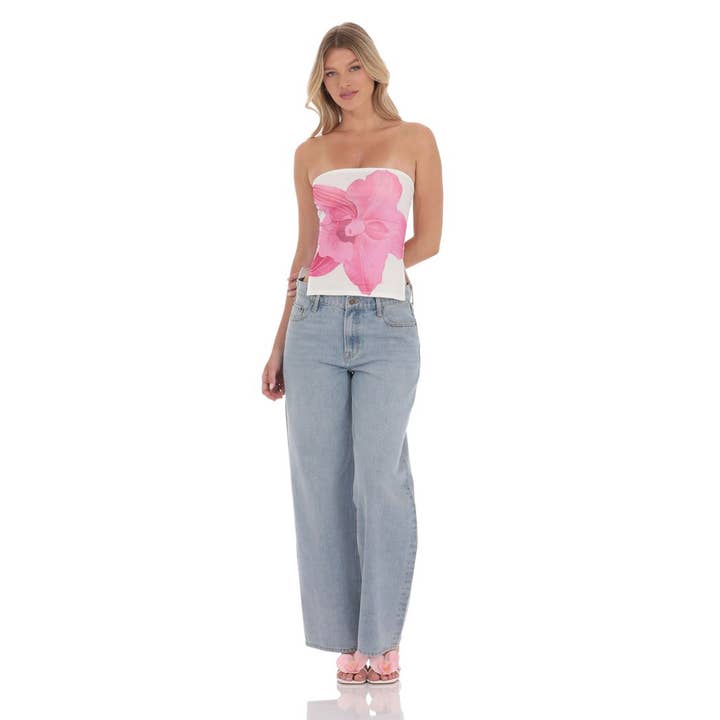 Lucy In The Sky - Wholesale Dress - Women's - Mesh Floral Slit Top in White