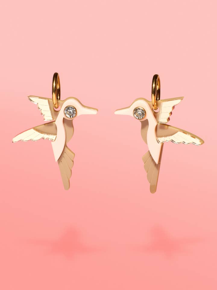 Hummingbird Hoop Earrings Beige + Gold for wholesale by Tribe + Temple