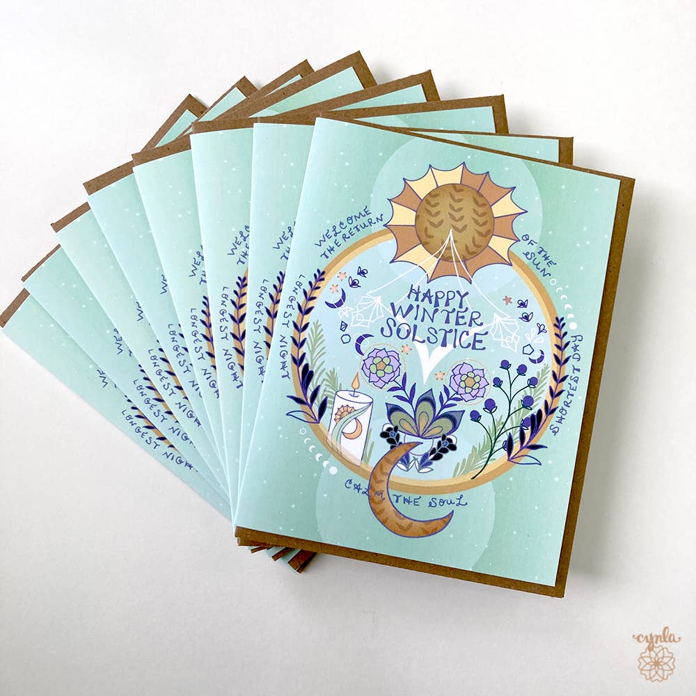 Cynla – Großhandel Saisongrußkarte – Schachtel mit 8 Karten zur Wintersonnenwende — Weihnachtsgrußkarte Happy1