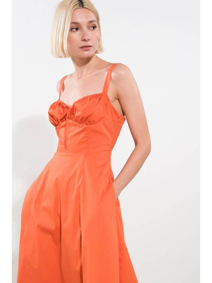 FLYING TOMATO - Wholesale Dress - Women's - A solid woven midi dress - FD1169