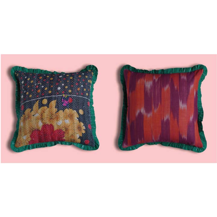 Annahmol - Wholesale Throw Pillow Cover - One of a Kind Vintage Kantha & Ikat Pillow 28