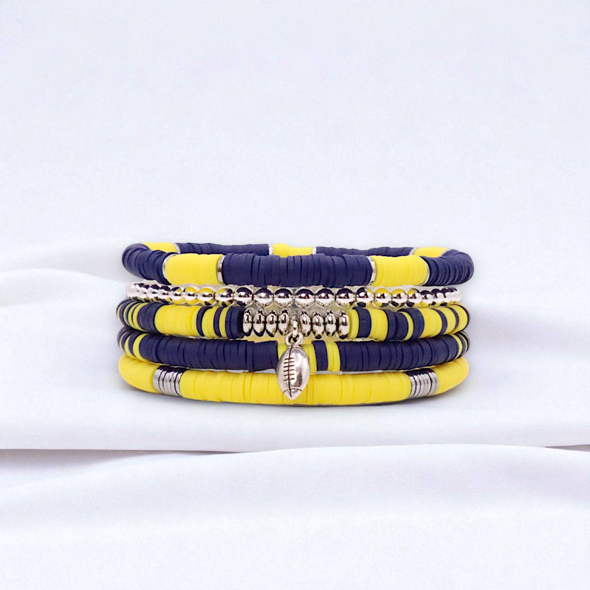 Fish Towne Designs, LLC - Wholesale Jewelry Set - Navy Blue and Yellow Game Day Bracelet Stack