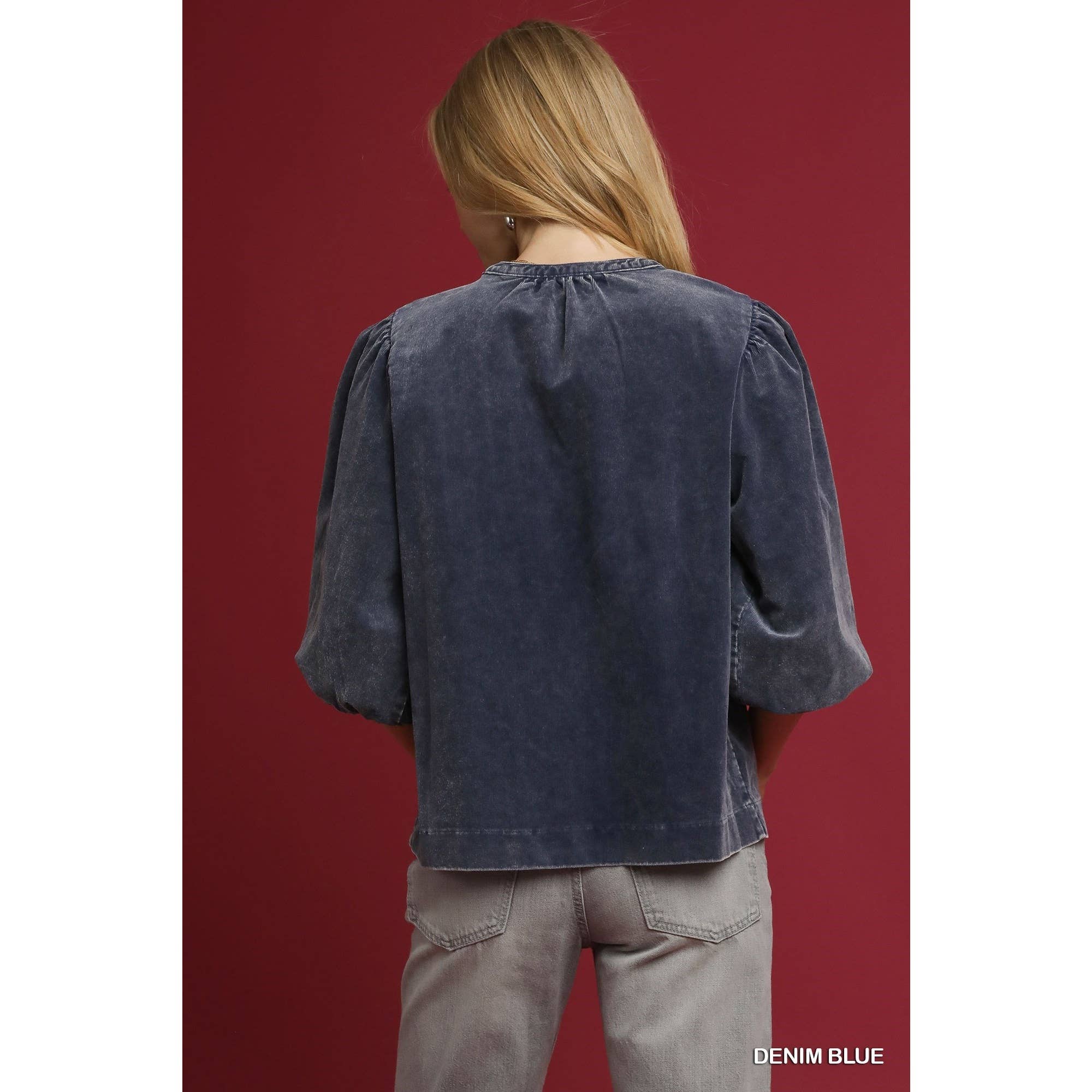 STYLE USA - Wholesale Tuniek - Dames - Corduroy blouse met pofmouwen2