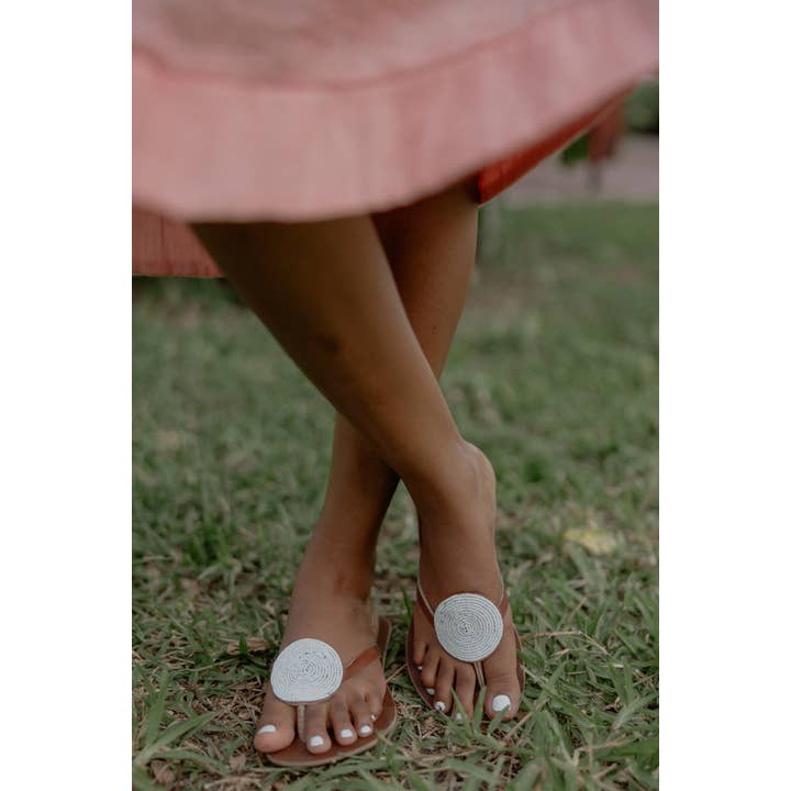 Swahili Coast - Wholesale Sandals – Women's - Iris White Beaded Leather Sandals - Flip Flop1