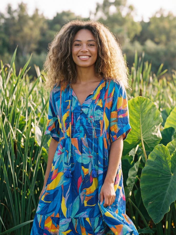 Mini Dress – Tiered Tasse Boho Summer Sundress Block Printed for wholesale by Humanity Centred Designs