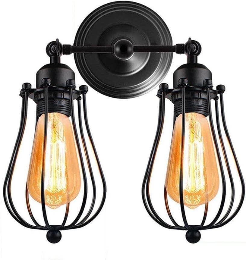 Ledsone – wholesale Sconce – LEDSONE Industrial Double Wall Sconce Light Fixture Vintage Style Black Finish with Balloon Cage Shades Wall Mount Lighting for Living Room, Bedroom, Hallway, Bathroom3