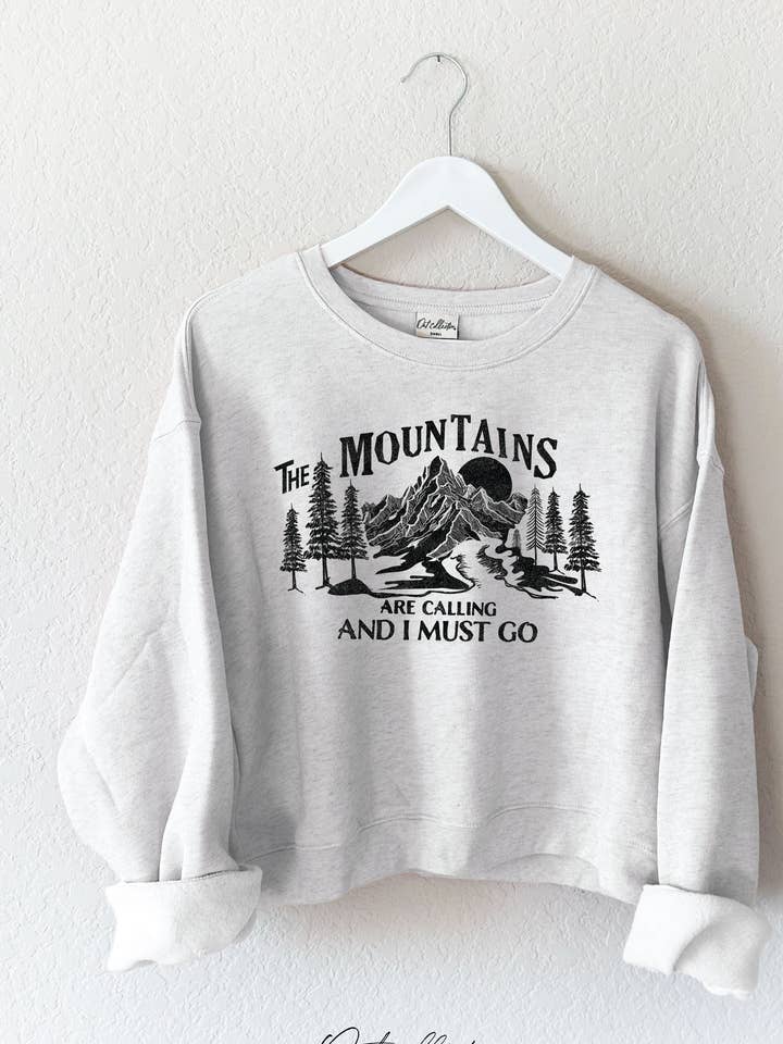 THE MOUNTAINS ARE CALLING Mid Graphic Sweatshirt for wholesale by OAT COLLECTIVE