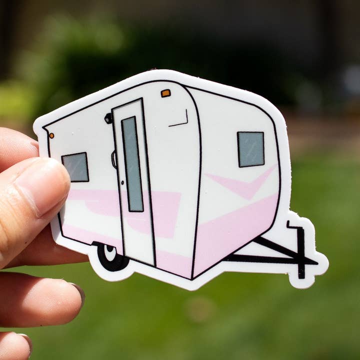 Extremely Retro - Wholesale Sticker - 1960's Pink Cardinal Travel Trailer Sticker/Magnet1