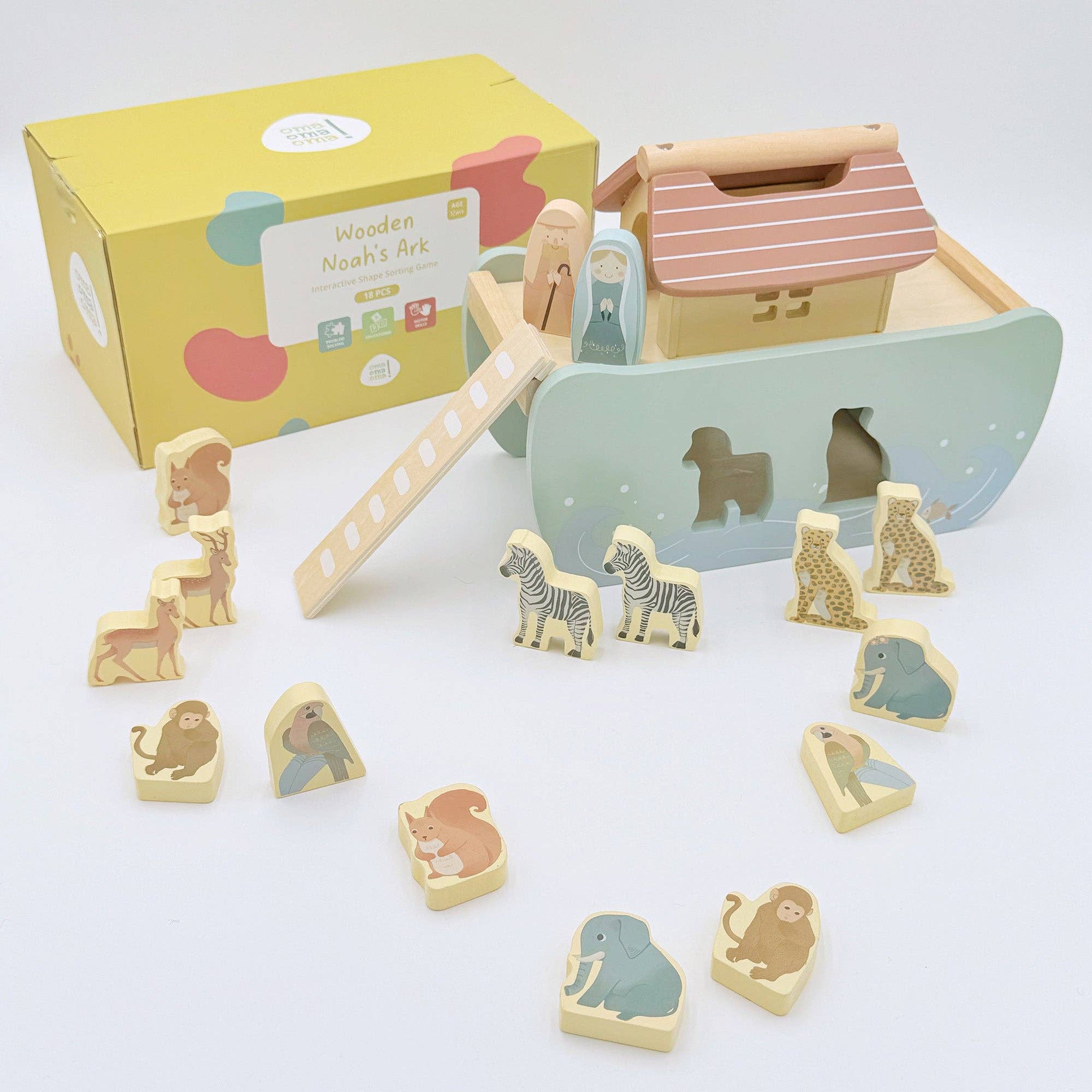 OmaOmaOma! Montessori Educational Wooden Toys for Kids – Brinquedo de madeira - Crianças por atacado – Arca de Noé Formas Sortidas - Brinquedo de Madeira para Idades 2+2