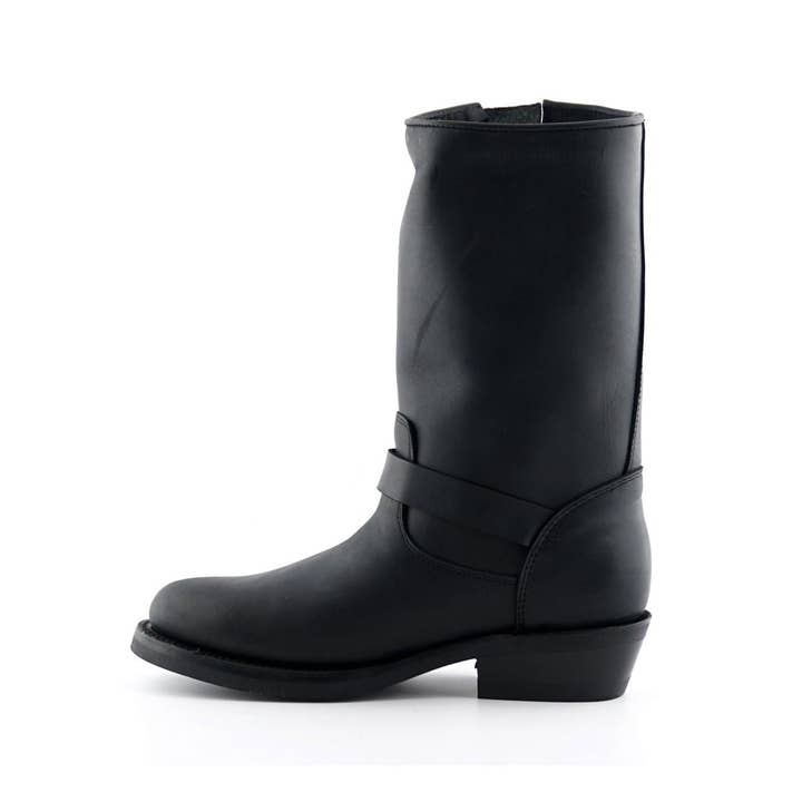 Negro Botas de Cuero Occidental Unisex Negras con Suela Lisa-Grinders Rebel de venta al por mayor en Faire