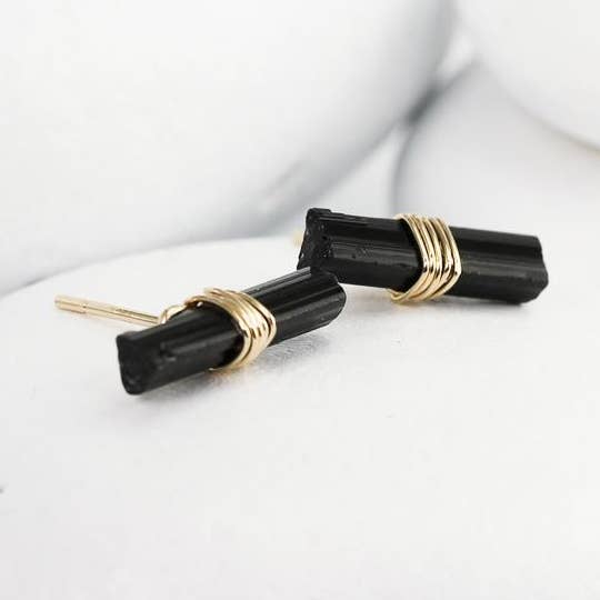 Lotus Stone Jewelry – wholesale Hängande örhängen – Svart turmalin kristall T-stångdubbar0