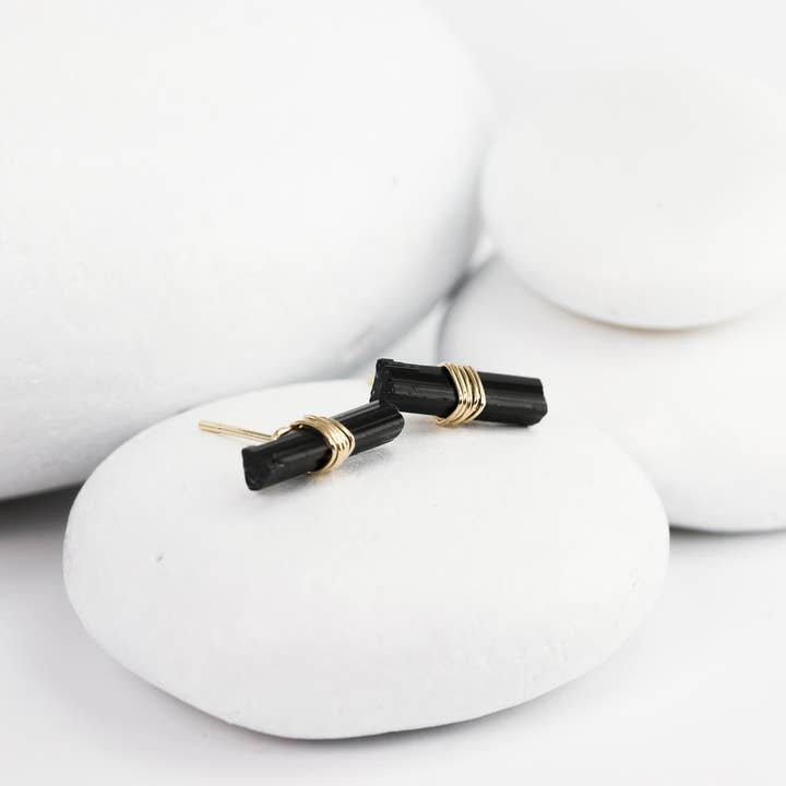Lotus Stone Jewelry – wholesale Dangle earrings – Black Tourmaline Crystal T Bar Studs